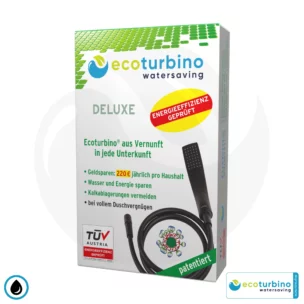 ecoturbino® Duschbrause DELUXE SET 10 Legio | schwarz | ET10L Wasserspar Adapter + Brauseschlauch + DESIGN Duschkopf