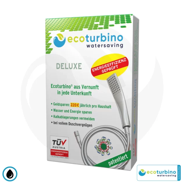 ecoturbino® Duschbrause DELUXE SET 10 Legio | silber | ET10L Wasserspar Adapter + Brauseschlauch + DESIGN Duschkopf