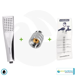 ecoturbino® Handdusche UPGRADE DELUXE SET 10 Legio | ET10L Wasserspar Adapter + Design Duschkopf - Handbrause | silber