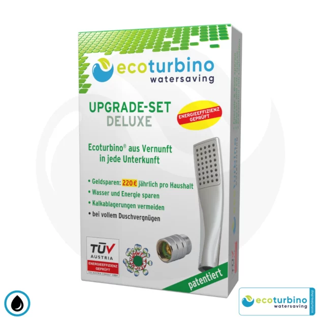 ecoturbino® Handdusche UPGRADE DELUXE SET 10 Legio | ET10L Wasserspar Adapter + Design Duschkopf - Handbrause | silber