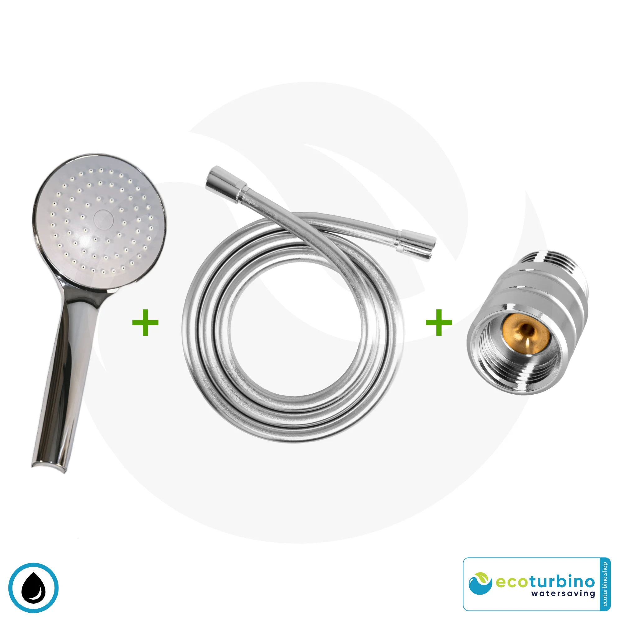 ecoturbino® Handbrause SET 10 Legio | ET10L Wasserspar Adapter + Duschschlauch + Duschkopf