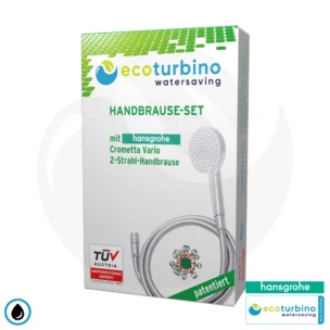 hansgrohe Crometta 100 Vario, 2-Strahl Handbrause SET + ecoturbino® 10 Legio | ET10L Wasserspar Adapter + Duschschlauch + Duschkopf