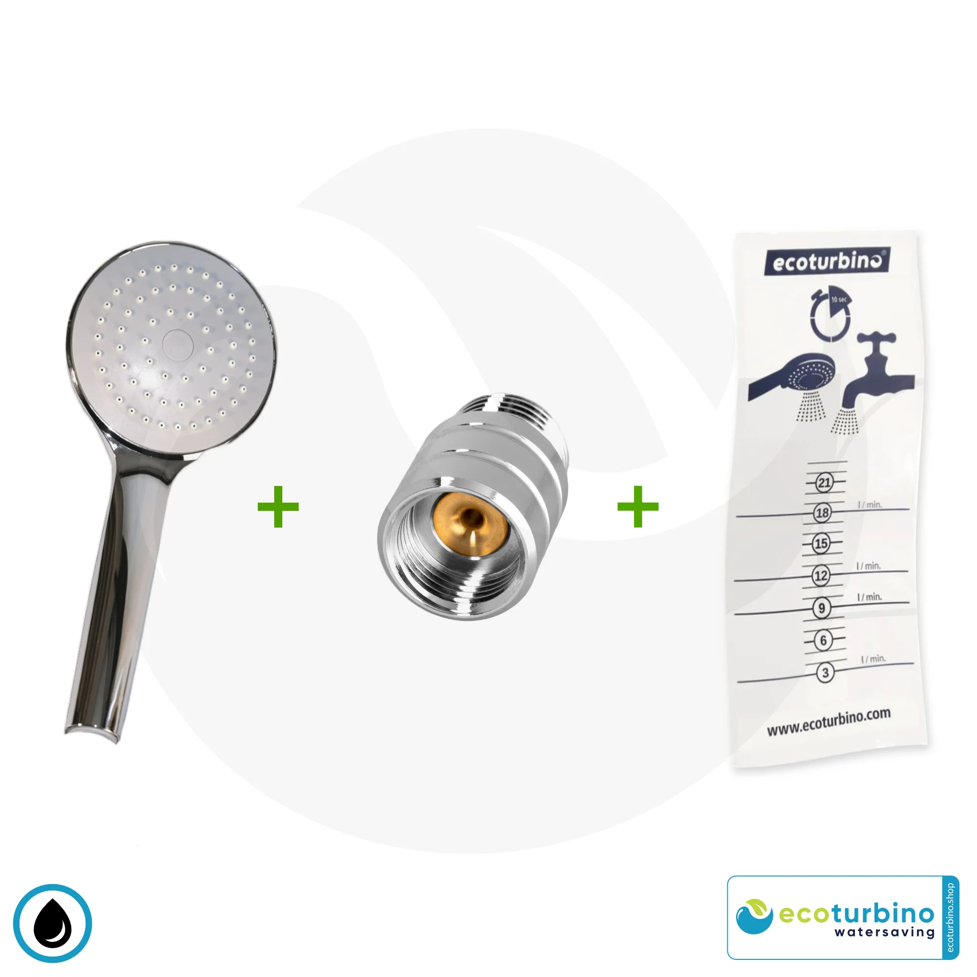 ecoturbino® Handdusche UPGRADE SET 10 Legio | ET10L Wasserspar Adapter + Hand Duschkopf - Handbrause