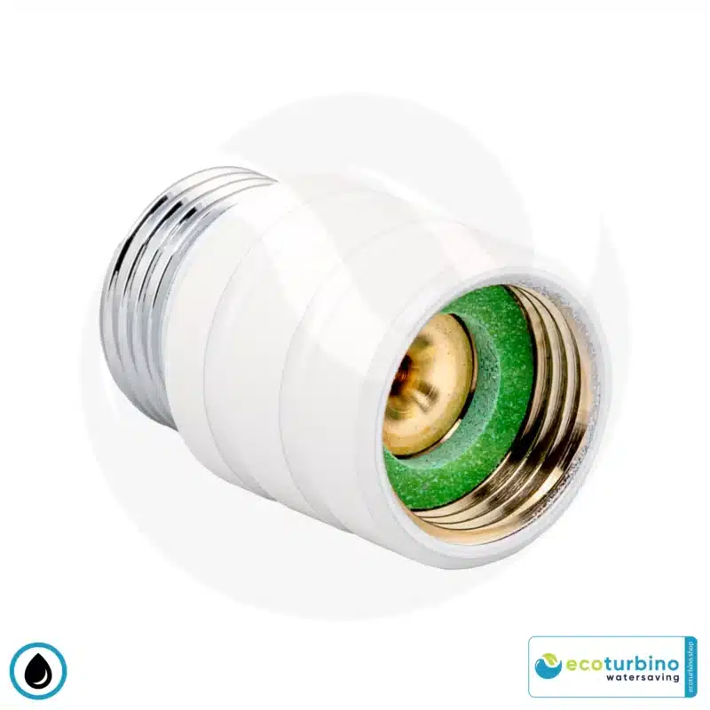 ecoturbino® ET10L Waterbesparende doucheadapter | Bespaar water en energie (gas, elektriciteit) | Verminder de kosten tot 40% tijdens het douchen + het legen van de douchekop | wit
